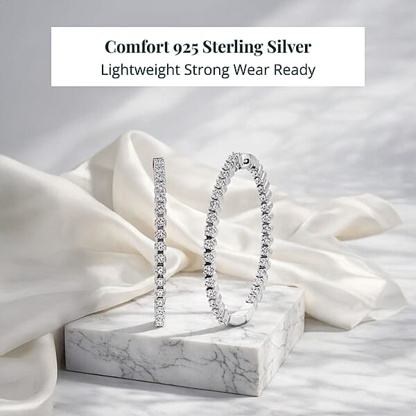 Shop Lc Luxuriant Lab Grown Diamond Hoop Earrings In Rhodium Over Sterling Silver 0.75 Ctw