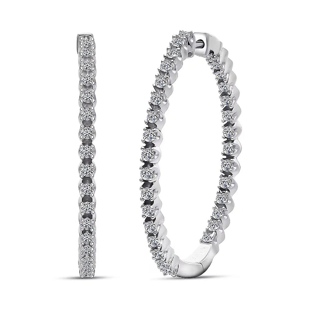 shop lc Luxuriant Lab Grown Diamond Hoop Earrings in Rhodium Over Sterling Silver 0.75 ctw