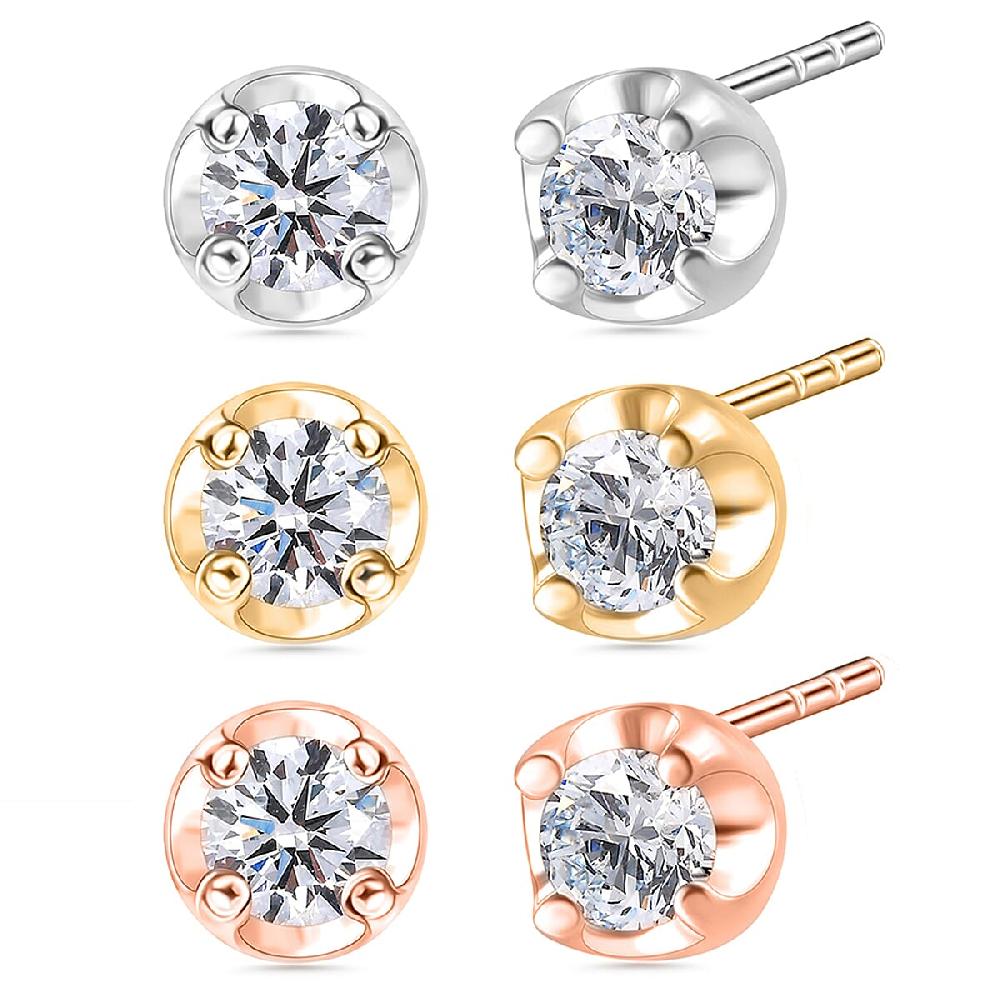 shop lc Luxuriant Lab Grown Diamond I2 0.60 ctw Set of 3 Solitaire Stud Earrings in 18K Vermeil YRG and Platinum Over Sterling Silver