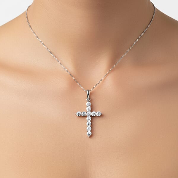 Shop Lc Luxuriant Lab Grown Diamond Jesus Cross Pendant In 10K White Gold With Stainless Steel Necklace 0.60 Ctw (20 Inches)