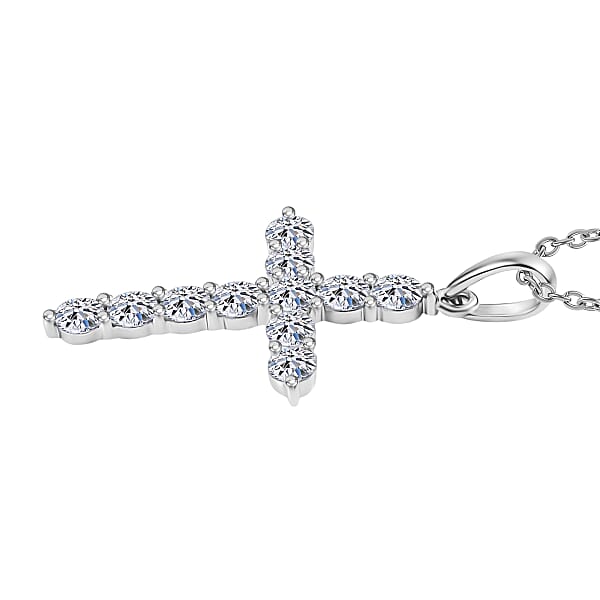 Shop Lc Luxuriant Lab Grown Diamond Jesus Cross Pendant In 10K White Gold With Stainless Steel Necklace 0.60 Ctw (20 Inches)