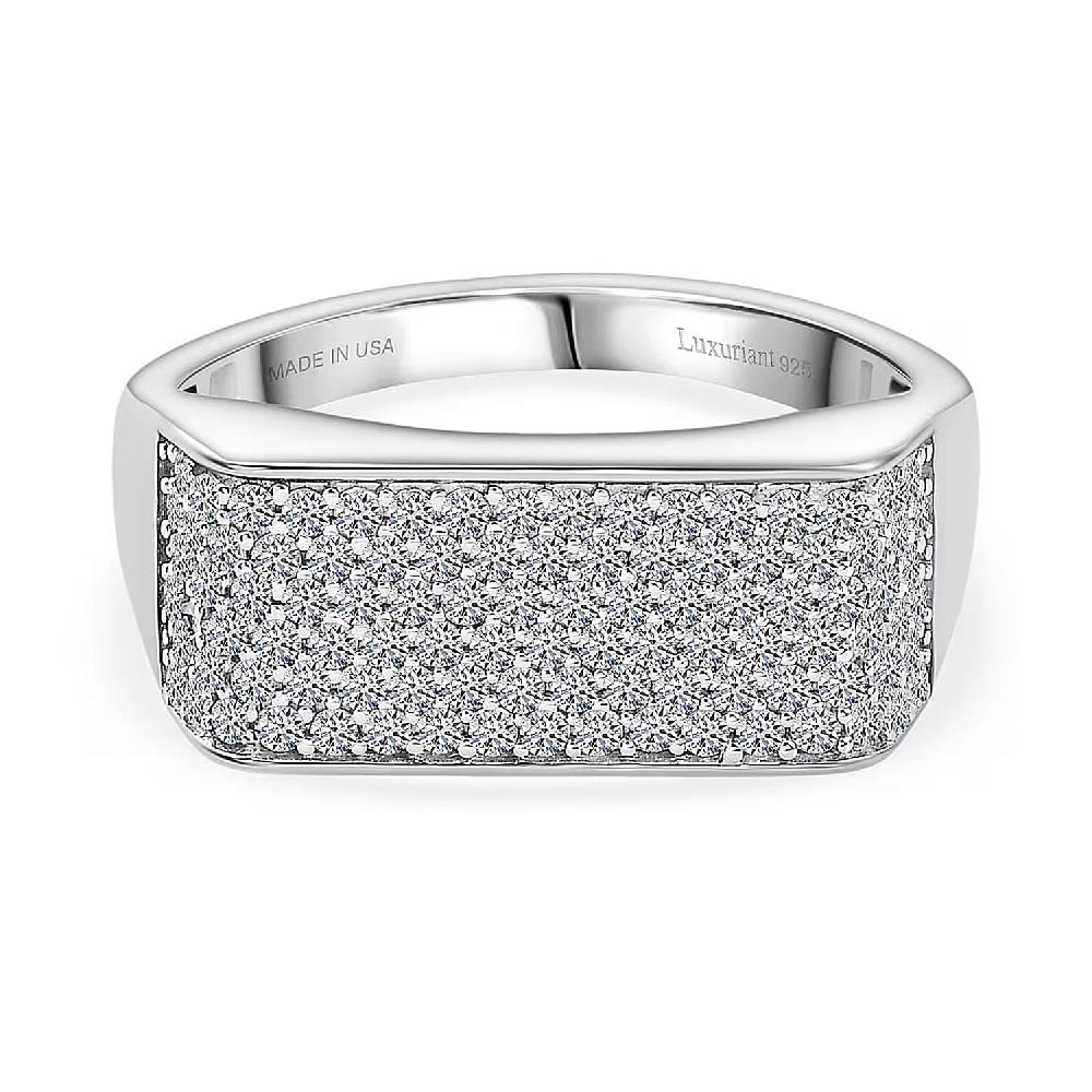 shop lc Luxuriant Lab Grown Diamond Men's Ring in Rhodium Over Sterling Silver 0.85 ctw (G-H SI)