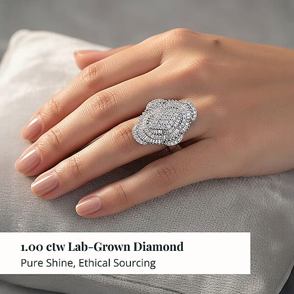 Shop Lc Luxuriant Lab Grown Diamond Mosaic Art Ring In Rhodium Over Sterling Silver 1.00 Ctw
