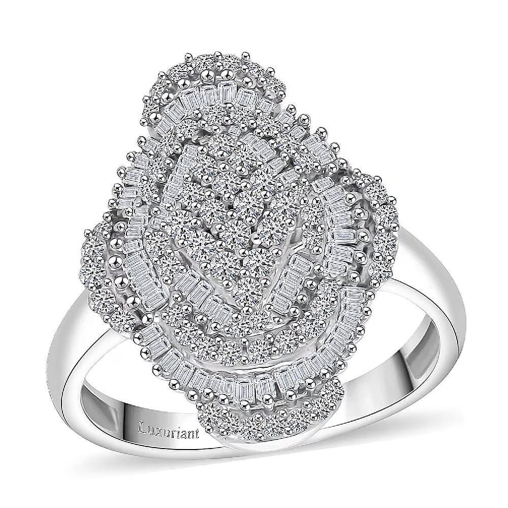 shop lc Luxuriant Lab Grown Diamond Mosaic Art Ring in Rhodium Over Sterling Silver 1.00 ctw