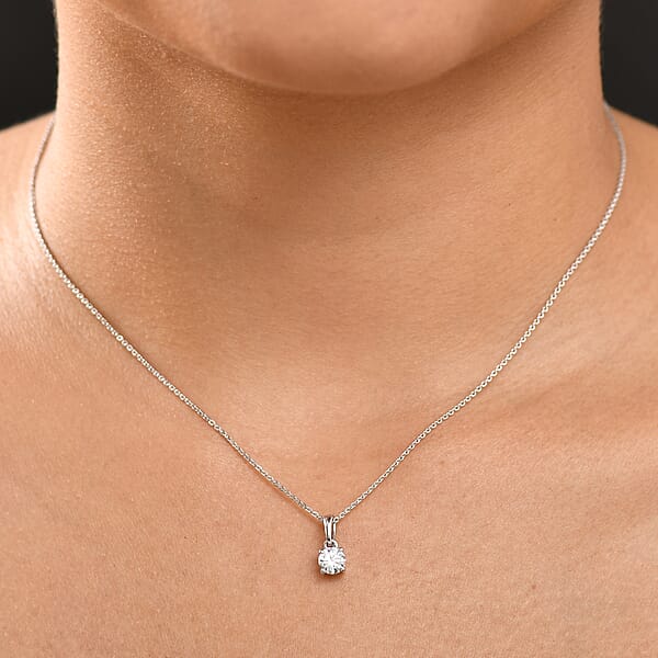 Shop Lc Luxuriant Lab Grown Diamond Pendant Necklace In Rhodium Over Sterling Silver 1.10 Ctw (E-F VS) (20 Inches)