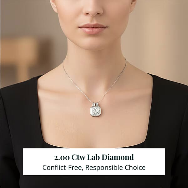 Shop Lc Luxuriant Lab Grown Diamond Pendant Necklace In Rhodium Over Sterling Silver 2.00 Ctw (20 Inches)