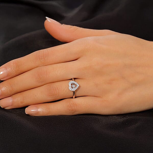 Shop Lc Luxuriant Lab Grown Diamond SI 0.20 Ctw Heart Dancing Ring In Rhodium Over Sterling Silver