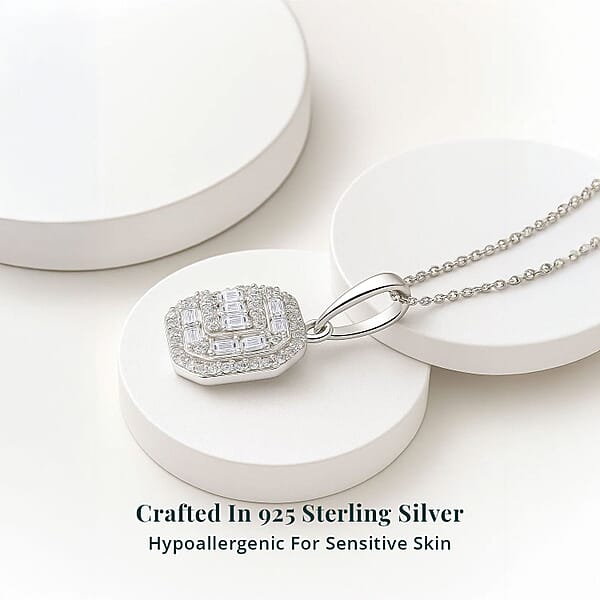 Shop Lc Luxuriant Lab Grown Diamond SI 0.50 Ctw Art Deco Pendant Necklace 20 Inches In Rhodium Over Sterling Silver