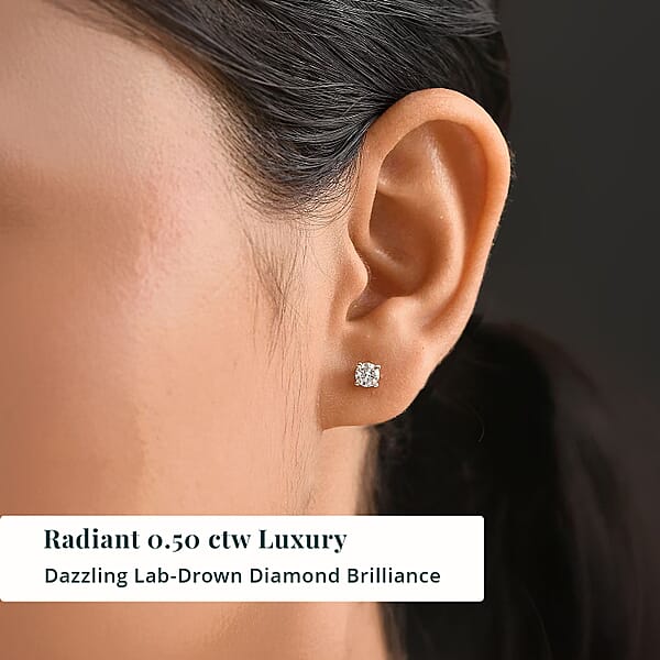 Shop Lc Luxuriant Lab Grown Diamond SI 0.50 Ctw Solitaire Stud Earrings In 18K Vermeil Rose Gold Over Sterling Silver