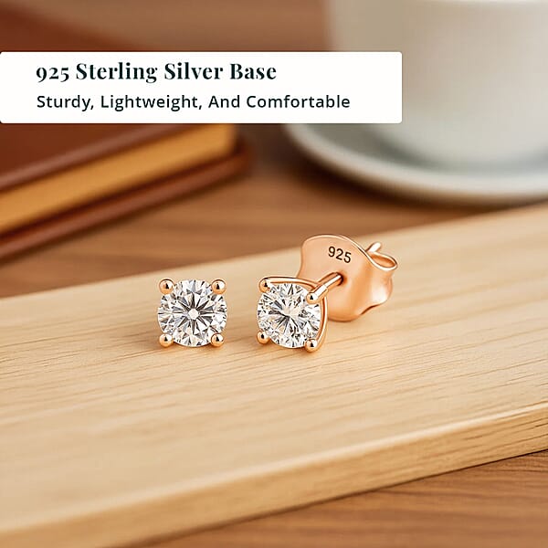 Shop Lc Luxuriant Lab Grown Diamond SI 0.50 Ctw Solitaire Stud Earrings In 18K Vermeil Rose Gold Over Sterling Silver