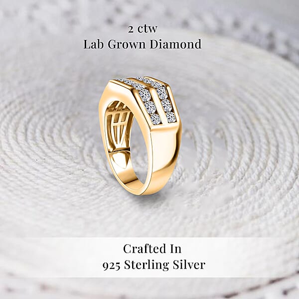 Shop Lc Luxuriant Lab Grown Diamond SI 2.00 Ctw Men's Ring In 18K Vermeil Yellow Gold Over Sterling Silver (Del. In 12-15 Days)