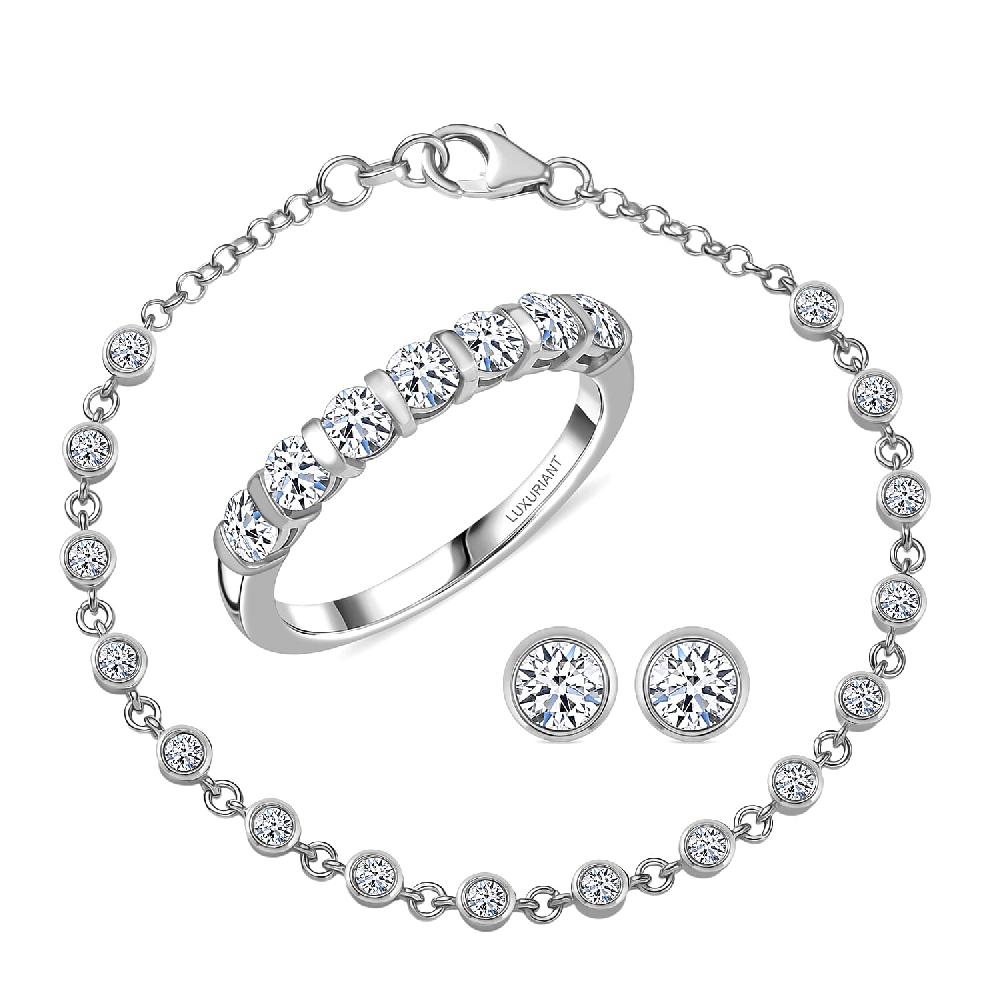 shop lc Luxuriant Lab Grown Diamond SI-I1 2.80 ctw Bubbles Ring and Stud Earrings and Bracelet (7.25In) in Rhodium Over Sterling Silver