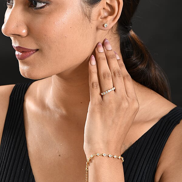 Shop Lc Luxuriant Lab Grown Diamond (SI-I1) Bubbles Ring And Stud Earrings And Bracelet (7.25In) In 18K Vermeil YG Over Sterling Silver 2.80 Ctw