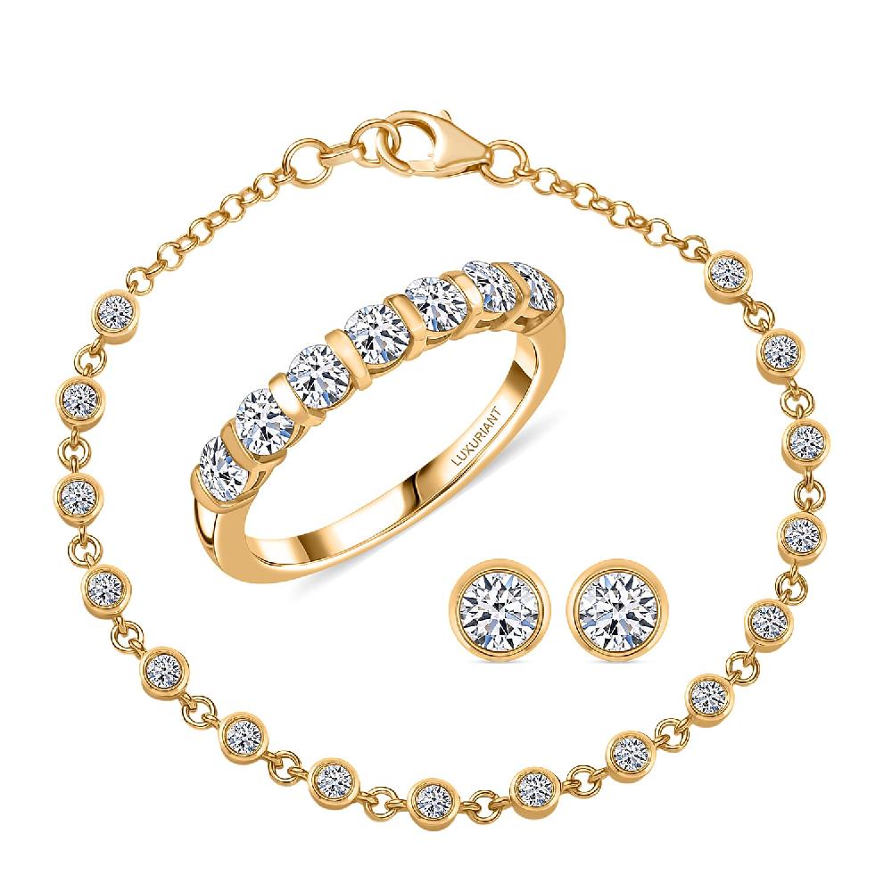 shop lc Luxuriant Lab Grown Diamond (SI-I1) Bubbles Ring and Stud Earrings and Bracelet (7.25In) in 18K Vermeil YG Over Sterling Silver 2.80 ctw