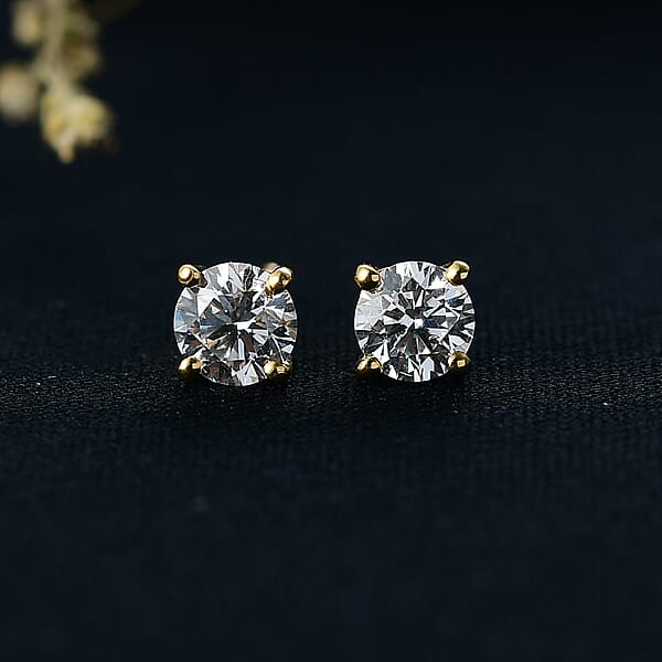 Shop Lc Luxuriant Lab Grown Diamond Stud Earrings In 18K Vermeil YG Over Sterling Silver 1.10 Ctw