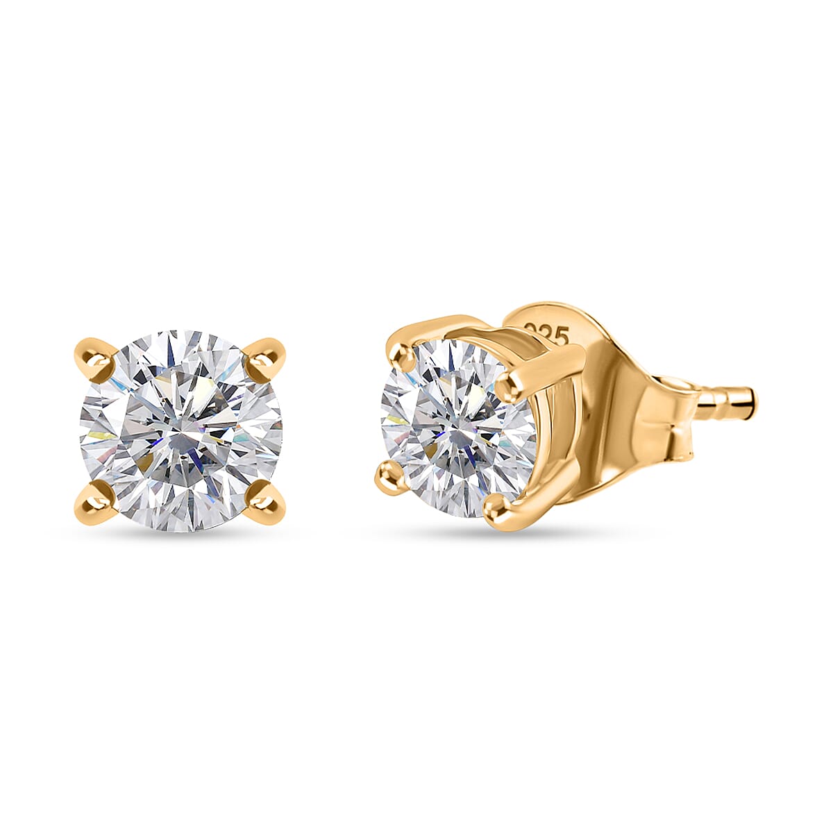 shop lc Luxuriant Lab Grown Diamond Stud Earrings in 18K Vermeil YG Over Sterling Silver 1.10 ctw