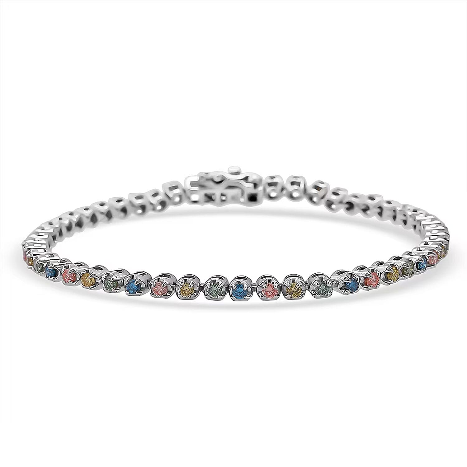 shop lc Luxuriant Lab Grown Multi Diamond (IR) SI 2.20 ctw Aurora Radiance Bracelet in Rhodium Over Sterling Silver (6.50 In)