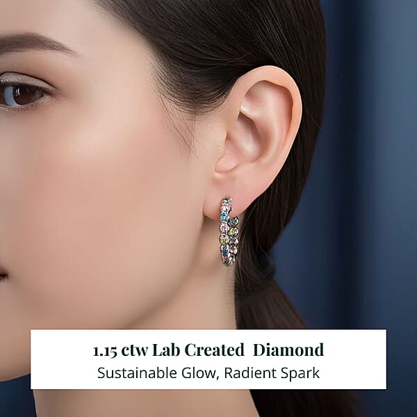 Shop Lc Luxuriant Lab Grown Multi Diamond SI 1.15 Ctw Aurora Radiance Hoop Earrings In Rhodium Over Sterling Silver