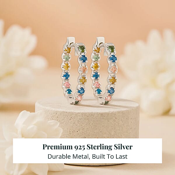 Shop Lc Luxuriant Lab Grown Multi Diamond SI 1.15 Ctw Aurora Radiance Hoop Earrings In Rhodium Over Sterling Silver