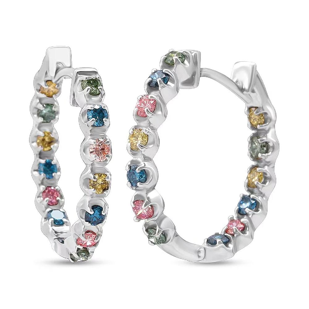 shop lc Luxuriant Lab Grown Multi Diamond SI 1.15 ctw Aurora Radiance Hoop Earrings in Rhodium Over Sterling Silver