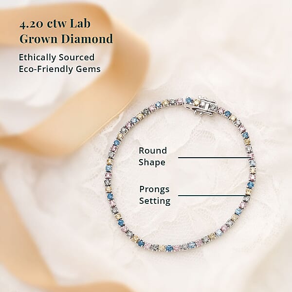 Shop Lc Luxuriant Lab Grown Multi Diamond SI 4.20 Ctw Rainbow Symphony Bracelet In Rhodium Over Sterling Silver (7.25 In)