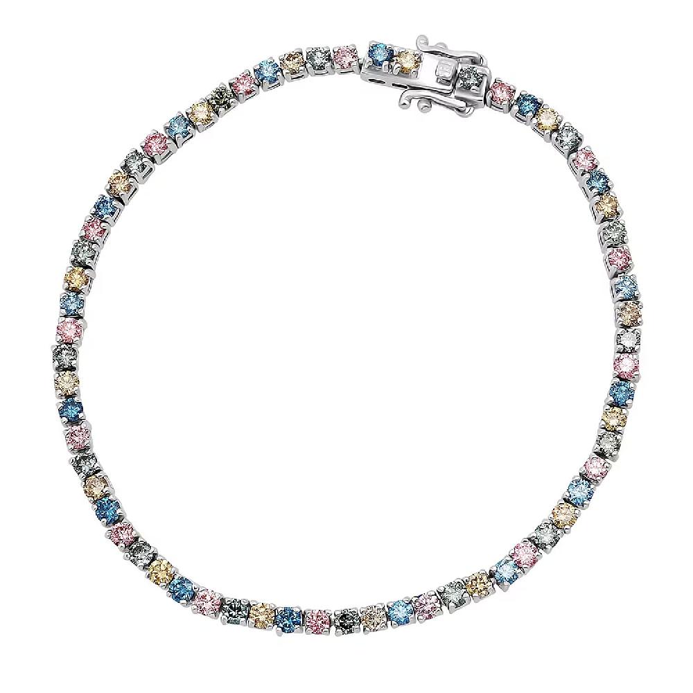shop lc Luxuriant Lab Grown Multi Diamond SI 4.20 ctw Rainbow Symphony Bracelet in Rhodium Over Sterling Silver (7.25 In)