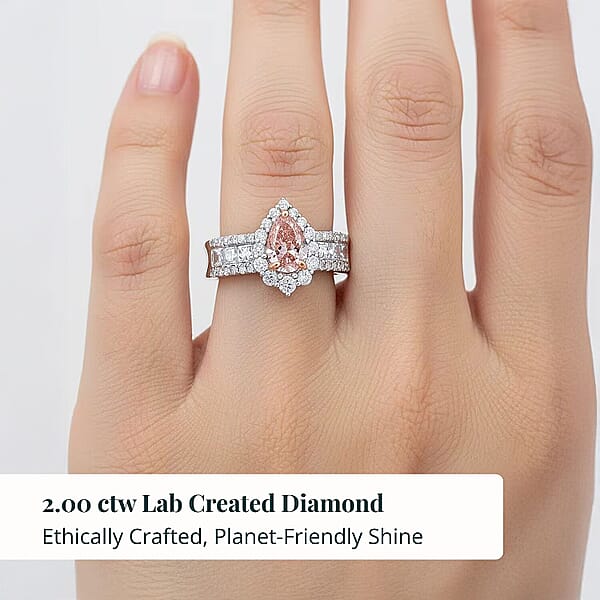 Shop Lc Luxuriant Lab Grown Pink And White Diamond (VS1) Ring In 14K White And Rose Gold 2.25 Ctw