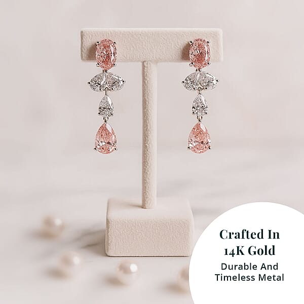 Shop Lc Luxuriant Lab Grown Pink Diamond And Lab Grown Diamond VS-VS2 3.50 Ctw Earrings In 14K White Gold