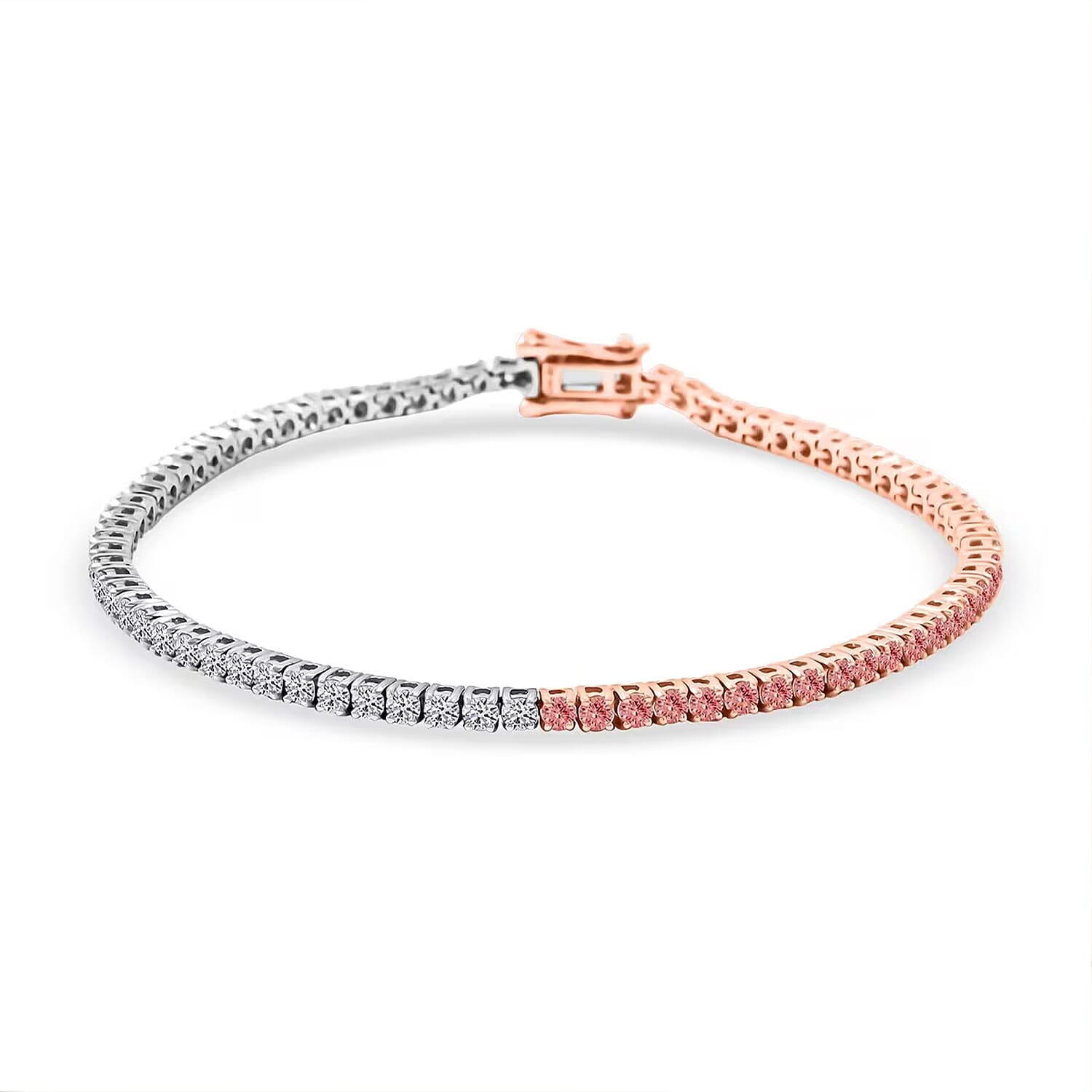 shop lc Luxuriant Lab Grown Pink Diamond (IR) Lab Grown Diamond 3.15 ctw Bracelet in 14K White and Rose Gold (7.25 In) 7.71 Grams