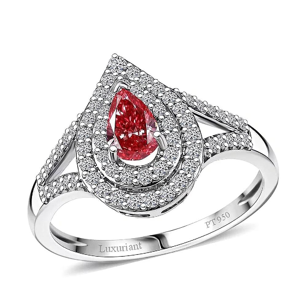 shop lc Luxuriant Lab Grown Pink Diamond (IR) VS 1.00 ctw Teardrop Ring in 950 Platinum