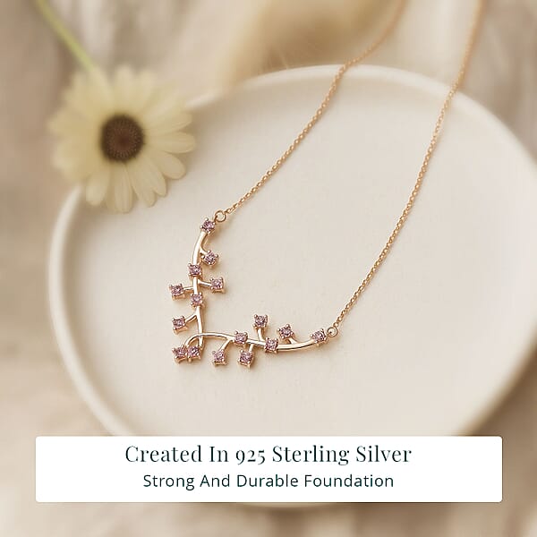 Shop Lc Luxuriant Lab Grown Pink Diamond (IR) VS 1.00 Ctw Vines Necklace In 18K Vermeil Rose Gold Over Sterling Silver 18 Inches