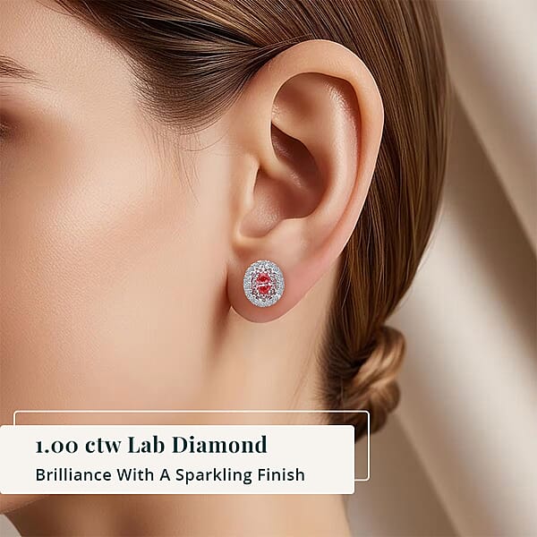 Shop Lc Luxuriant Lab Grown Pink Diamond (IR) (VS) And Lab Grown Diamond 1.00 Ctw Rose Radiance Earrings In Rhodium Over Sterling Silver