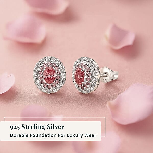 Shop Lc Luxuriant Lab Grown Pink Diamond (IR) (VS) And Lab Grown Diamond 1.00 Ctw Rose Radiance Earrings In Rhodium Over Sterling Silver