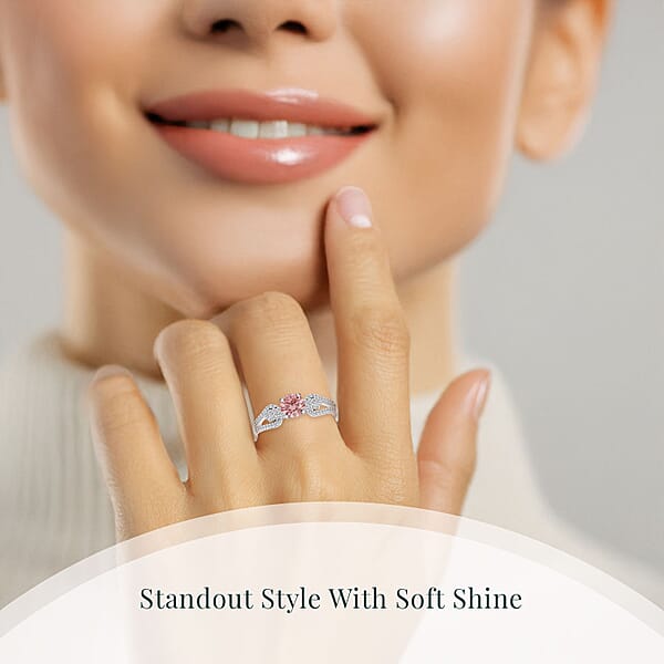 Shop Lc Luxuriant Lab Grown Pink Diamond (IR) (VS) And Lab Grown Diamond 1.00 Ctw Love Bow Ring In Rhodium Over Sterling Silver