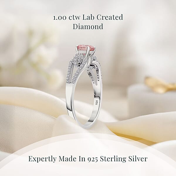 Shop Lc Luxuriant Lab Grown Pink Diamond (IR) (VS) And Lab Grown Diamond 1.00 Ctw Love Bow Ring In Rhodium Over Sterling Silver