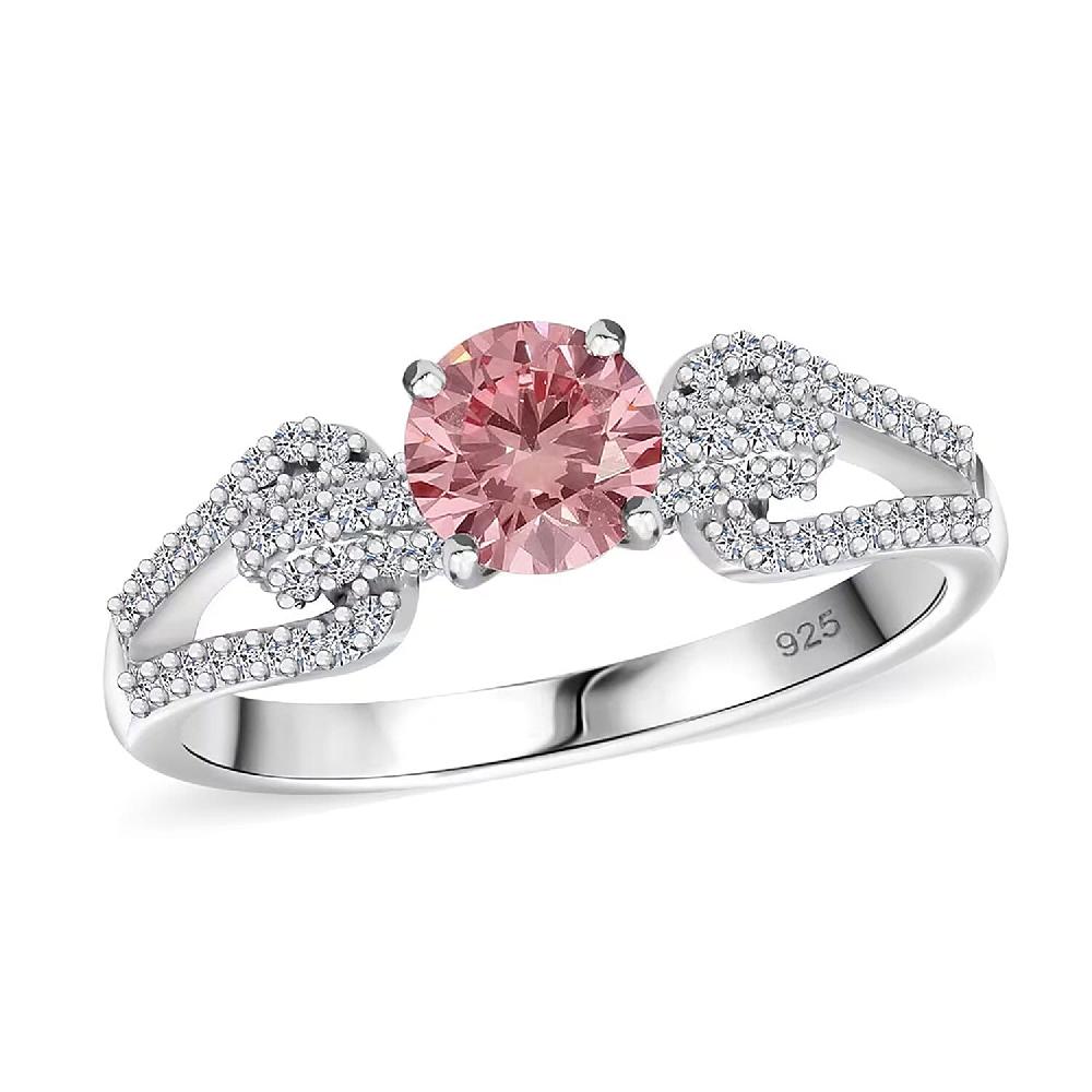 shop lc Luxuriant Lab Grown Pink Diamond (IR) (VS) and Lab Grown Diamond 1.00 ctw Love Bow Ring in Rhodium Over Sterling Silver
