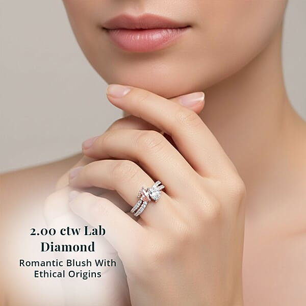 Shop Lc Luxuriant Lab Grown Pink Diamond Lab Grown Diamond Promise Duo Ring In 14K White Gold 2.00 Ctw