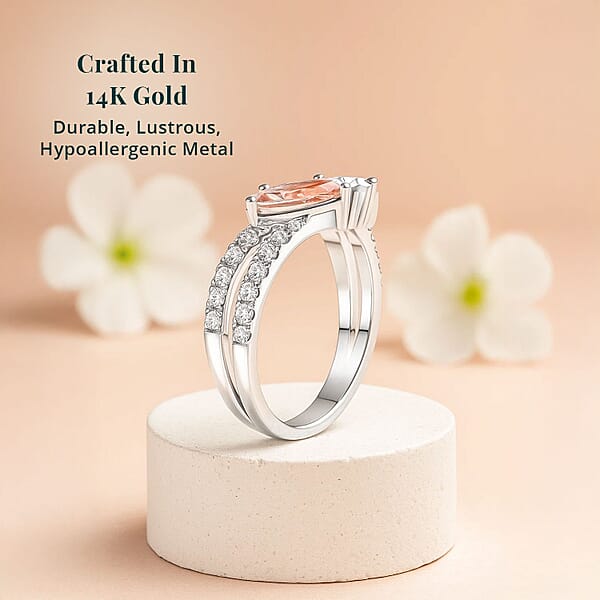 Shop Lc Luxuriant Lab Grown Pink Diamond Lab Grown Diamond Promise Duo Ring In 14K White Gold 2.00 Ctw