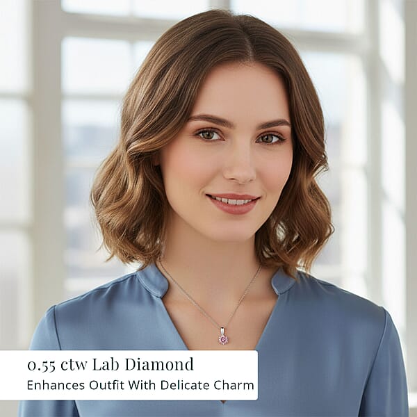 Shop Lc Luxuriant Lab Grown Pink Diamond Lab Grown Diamond Celestial Pendant Necklace In 18K Vermeil RG Over Sterling Silver 0.55 Ctw (VS)