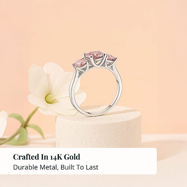 Shop Lc Luxuriant Lab Grown Pink Diamond (VS1) Trinity Ring In 14K White Gold 2.00 Ctw