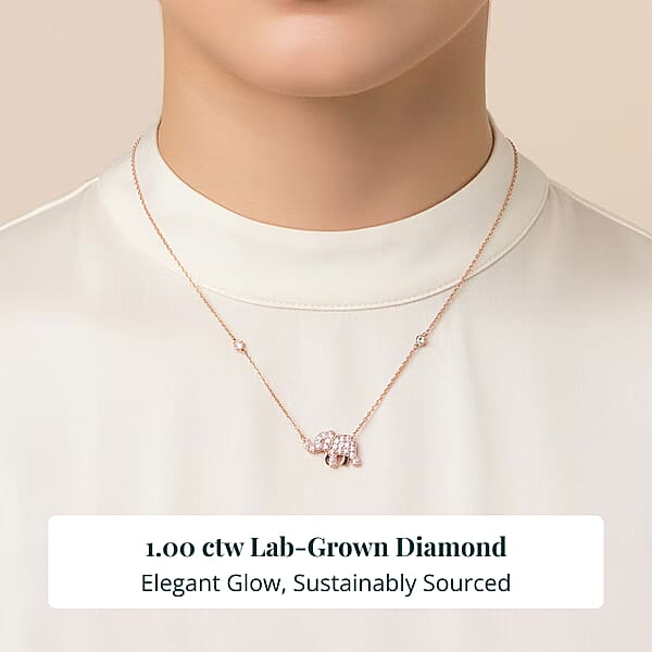 Shop Lc Luxuriant Lab Grown Pink (IR) And White Diamond (SI) 1.00 Ctw Elephant Necklace In 18K Vermeil Rose Gold Over Sterling Silver 18-20 Inches