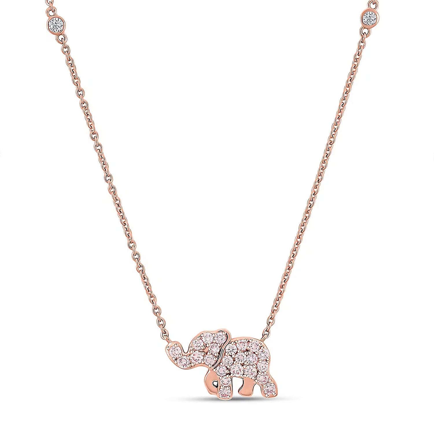 shop lc Luxuriant Lab Grown Pink (IR) and White Diamond (SI) 1.00 ctw Elephant Necklace in 18K Vermeil Rose Gold Over Sterling Silver 18-20 Inches