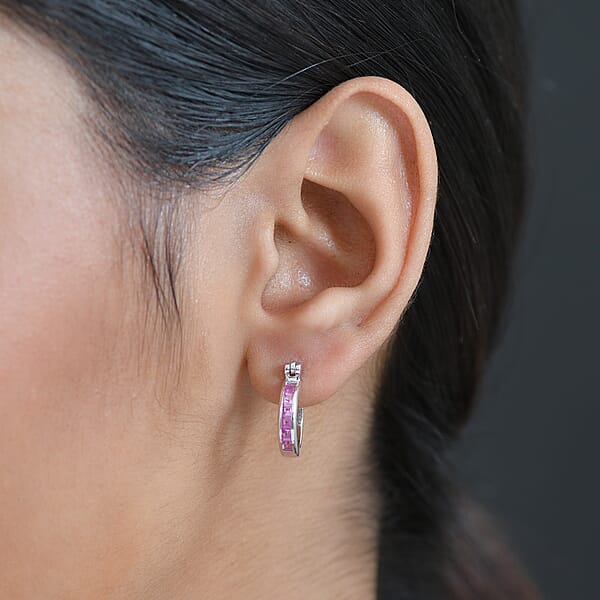 Shop Lc Luxuriant Lab Grown Pink Sapphire 0.75 Ctw Hoop Earrings In Platinum Over Sterling Silver