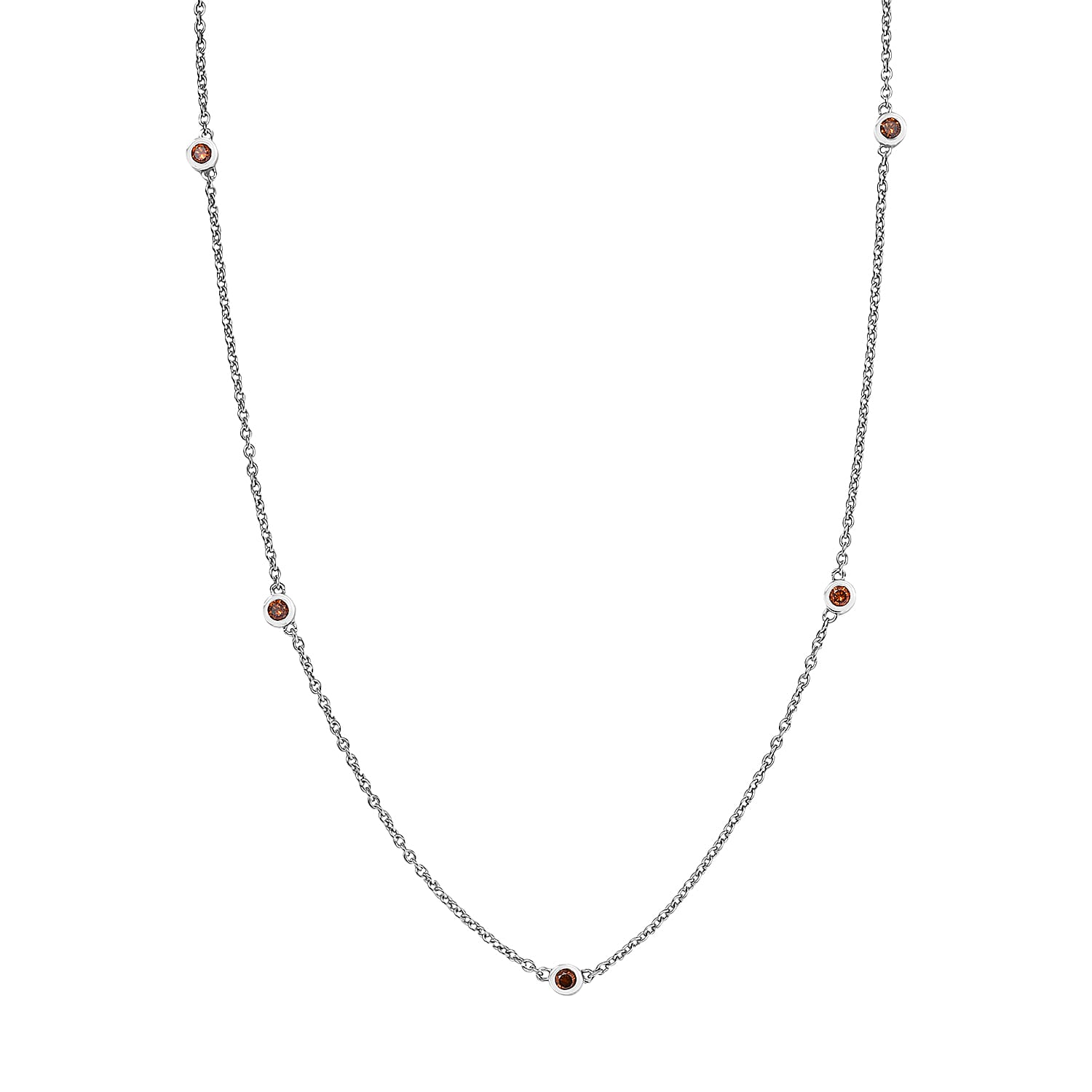 shop lc Luxuriant Lab Grown Red Diamond (IR) 0.35 ctw Firelight Station Necklace 20 Inches in Rhodium Over Sterling Silver