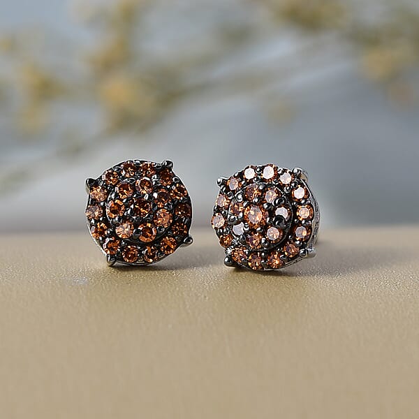 Shop Lc Luxuriant Lab Grown Red Diamond (IR) 0.50 Ctw Rosetta Halo Studs Earrings In Rhodium Over Sterling Silver