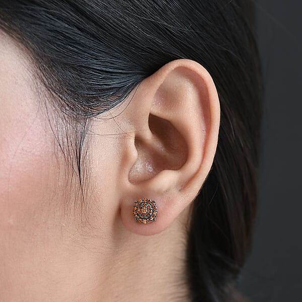 Shop Lc Luxuriant Lab Grown Red Diamond (IR) 0.50 Ctw Rosetta Halo Studs Earrings In Rhodium Over Sterling Silver