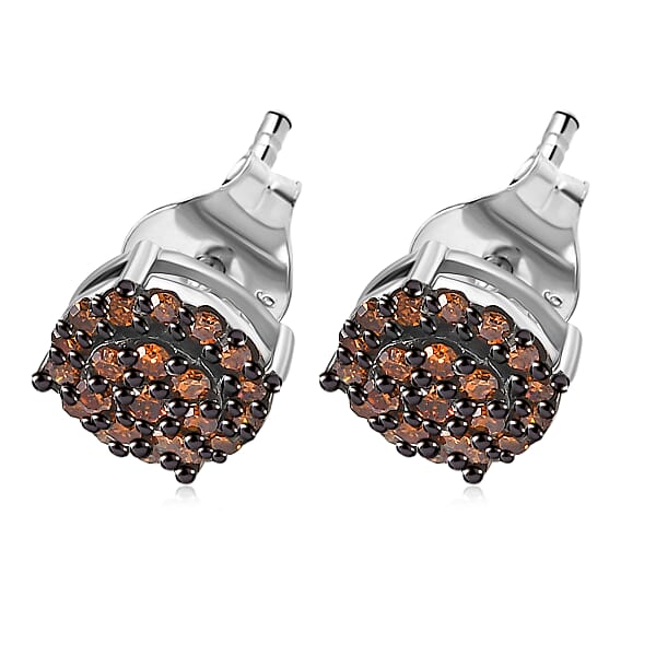 Shop Lc Luxuriant Lab Grown Red Diamond (IR) 0.50 Ctw Rosetta Halo Studs Earrings In Rhodium Over Sterling Silver
