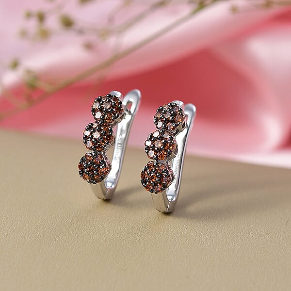 Shop Lc Luxuriant Lab Grown Red Diamond (IR) 1.00 Ctw Crimson Bloom Line Earrings In Rhodium Over Sterling Silver