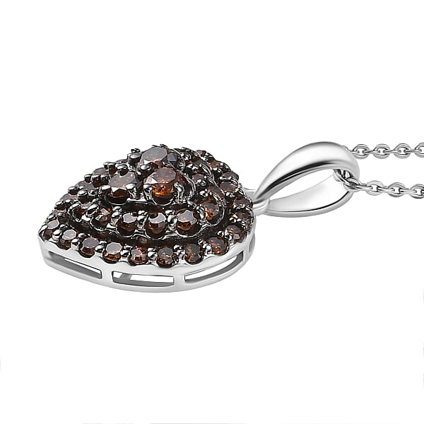 Shop Lc Luxuriant Lab Grown Red Diamond (IR) 1.00 Ctw Heart Scarlet Promise Pendant Necklace 20 Inches In Rhodium Over Sterling Silver
