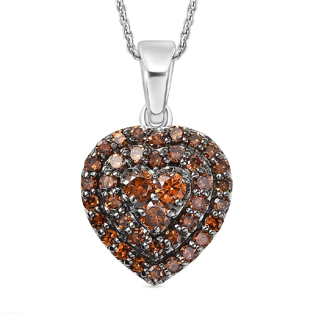 shop lc Luxuriant Lab Grown Red Diamond (IR) 1.00 ctw Heart Scarlet Promise Pendant Necklace 20 Inches in Rhodium Over Sterling Silver